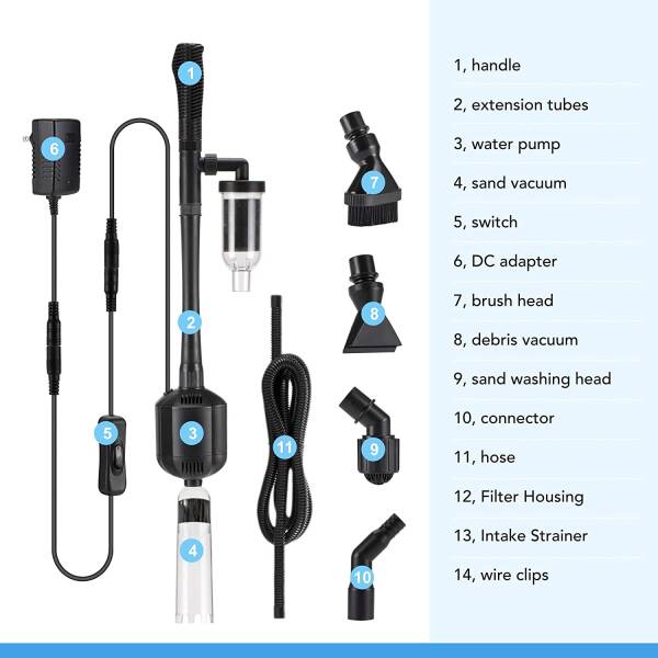 Hygger 12V DC 5-in-1 Aquarium Gravel Vacuum Cleaner Water Changer Kit  Electric Fish Tank Cleaning Tools Siphon Pump Sand Washing HG-955DC -  Aquanature Online